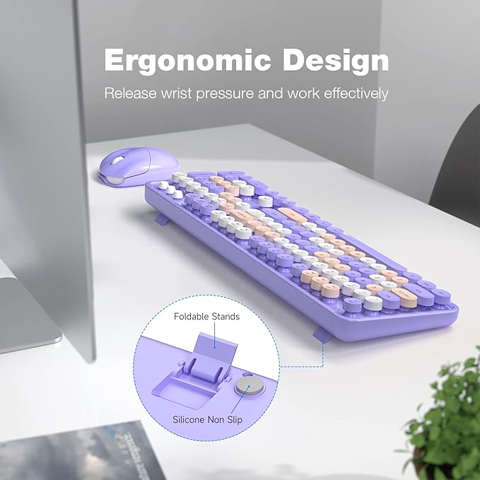 KNOWSQT Wireless Keyboard and Mouse Combo Purple Colorful - Image 2