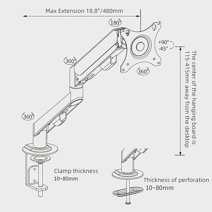 Monitor Arm Desk Mount Single 17-34 inch Portable Adjustable Vesa Stand Gas - Image 5