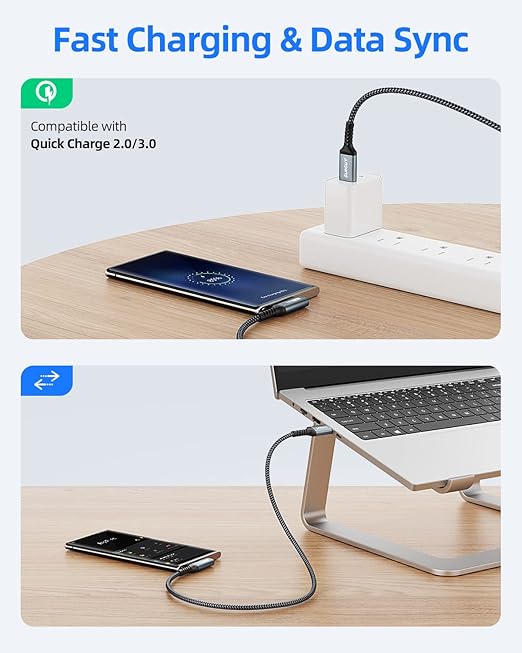SUNGUY USB C Cable Right Angle 4FT, 10Gbps USB 3.1 Gen 2 to USB C Data Cable - Image 5