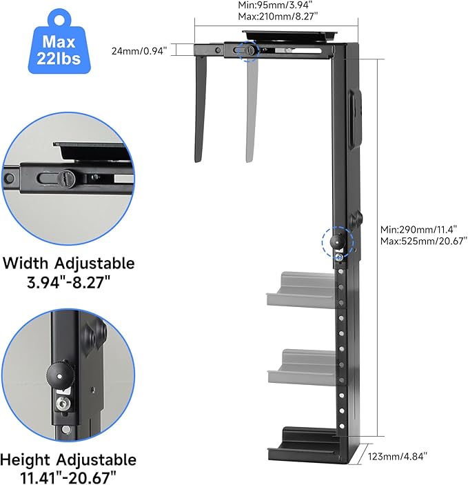 Suptek Adjustable Under Desk and Wall PC Mount, 3.74 to 8.26 inch Wide Computer - Image 3
