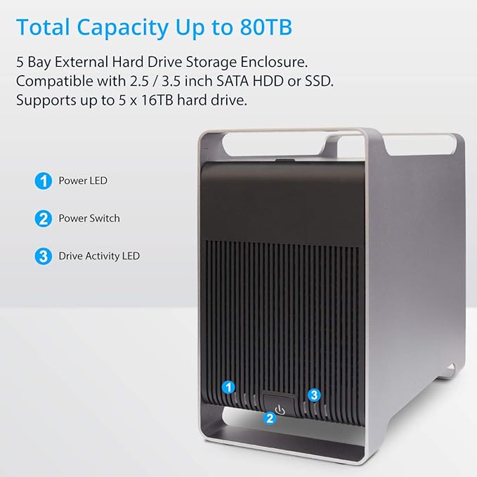 Syba 5 Bay 2.5" and 3.5" SATA HDD External USB 3.0 / eSATA RAID Hard Drive - Image 2