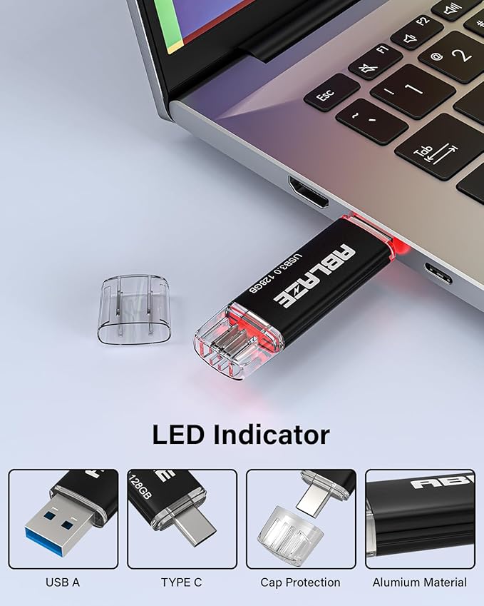 ABLAZE USB C Flash Drive 128GB 2 Pack, Dual USB 3.0+Type C Flash Drive - Image 5