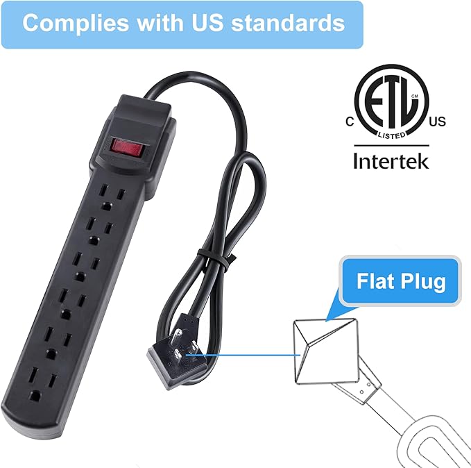 6-Outlet Surge Protector – 250 Joules, 6ft Cord, 1875W Max – Right Angle Plug - Image 6