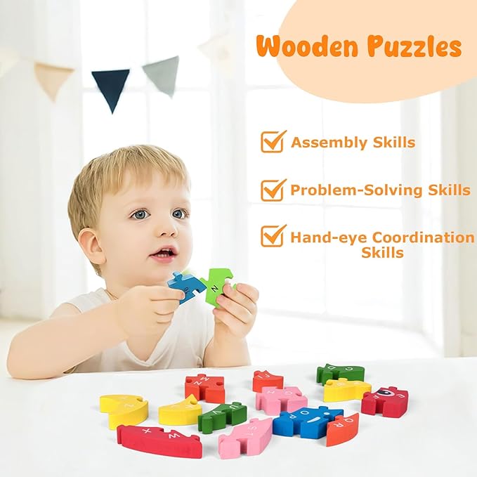 LovesTown Wooden Puzzle for Toddlers, Educational Alphabet and Number Jigsaw - Image 3