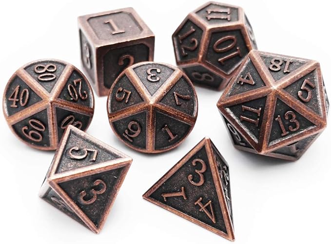 Haxtec Antique Copper Metal DND Dice Set 7 Die Polyhedral D&D Dice Compatible - Image 2
