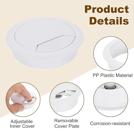 uxcell 5 Pcs 60mm Desk Grommet, Plastic Cable Hole Cover, Wire Cord Cable - Image 3