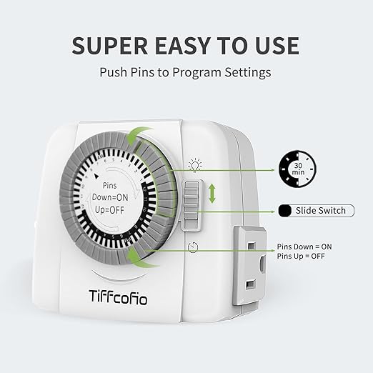 TiFFCOFiO Indoor Mechanical Light Timer, 3 Prong Plug in Timer Switch, 2 - Image 3