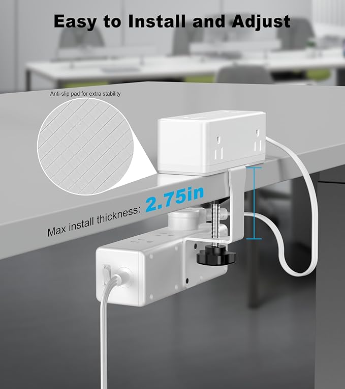 Dual Layer Desk Clamp Power Strip, 19 in 1 Desktop Edge Mount Surge Protector - Image 6