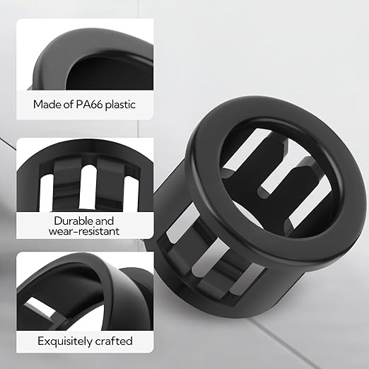 200PCS 1/2" Black Cable Snap Bushing Grommet, Snap in Cord Bushing Protect - Image 3