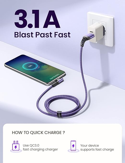 AINOPE USB C Charger Cable, 3.1A Type C Charger Cable Fast Charging, Right - Image 4