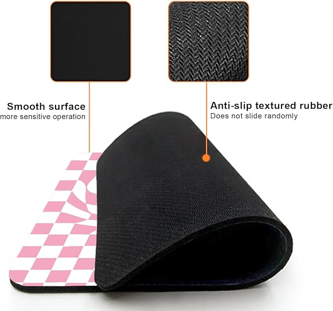 Mouse Pad, Cute Pink Checkered Heart Mouse Pads - Image 3