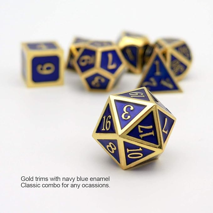 Haxtec Metal DND Dice Set 7 Die Gold Blue Metal D&D Dice Compatible - Image 3