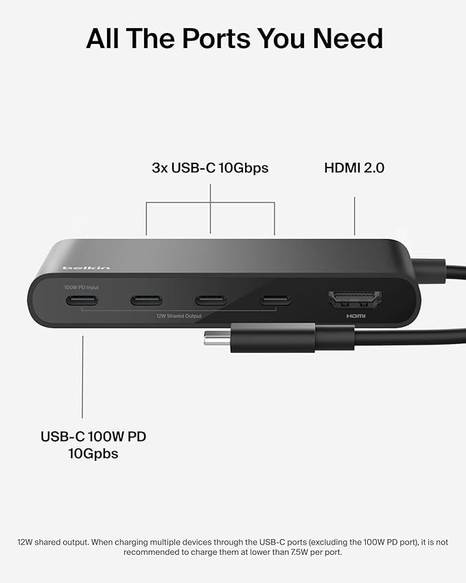Belkin USB C Hub, 5-Port Hub w/ 4K HDMI Display @ 60Hz, 100W Power Delivery - Image 3