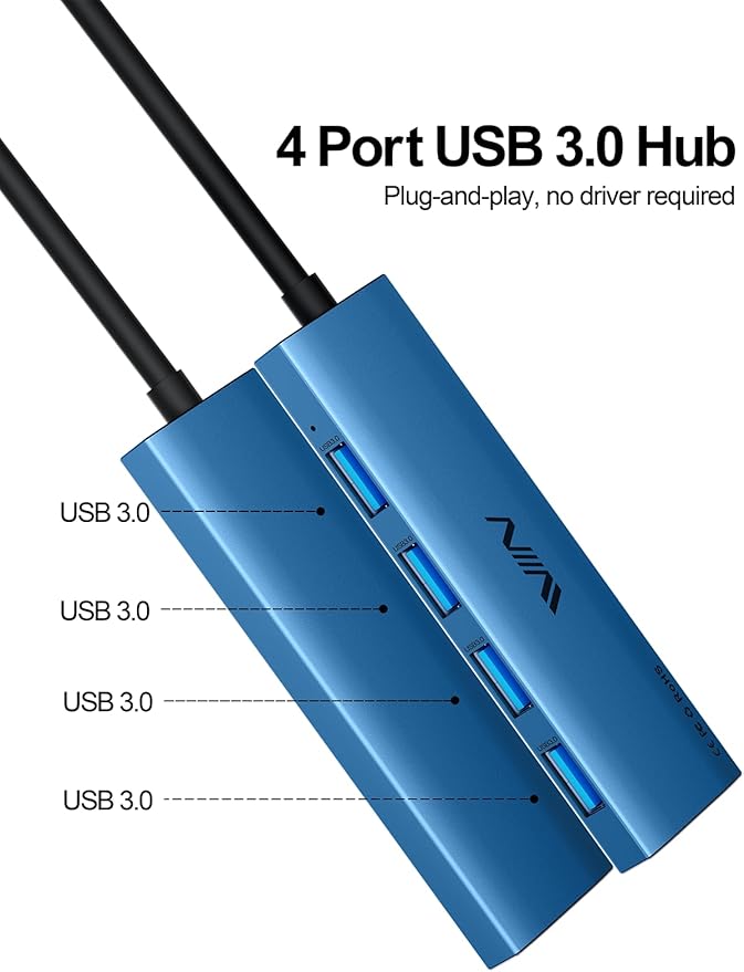 USB 3.0 Hub, 4 Port USB Splitter Extender Portable Adapter Multiport Data Hub - Image 2