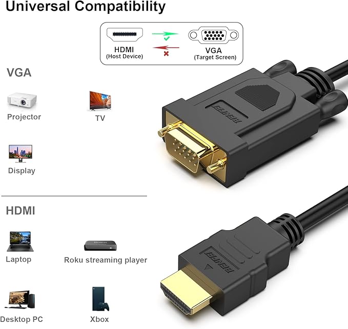 BENFEI HDMI to VGA 10 Feet Cable, Uni-Directional HDMI to VGA Cable Compatible - Image 7