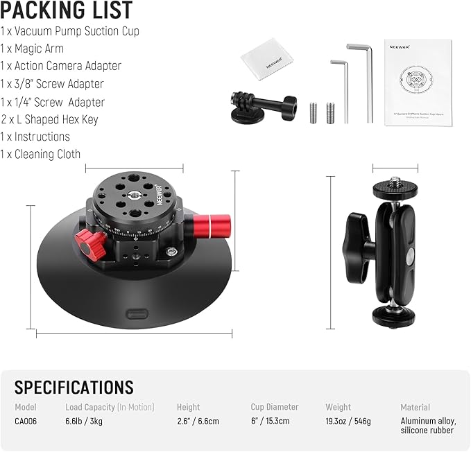 NEEWER 6" Suction Cup Camera Mount Compatible - Image 9