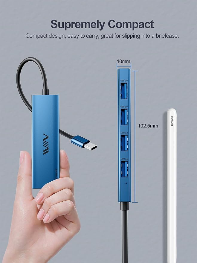 USB 3.0 Hub, 4 Port USB Splitter Extender Portable Adapter Multiport Data Hub - Image 4