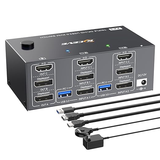 HDMI Displayport KVM Switch 3 Monitors 2 Computers 8K@60Hz 4K@144Hz, 3 Monitor by Unknown