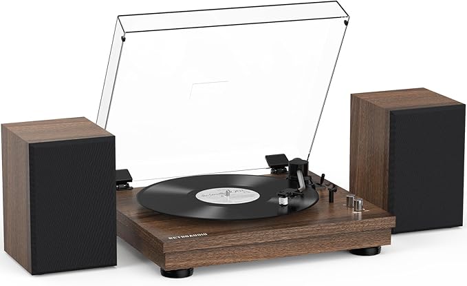 Vinyl Record Player with 24W HiFi Stereo Speakers Vintage Bluetooth Turnable by RetroAudio