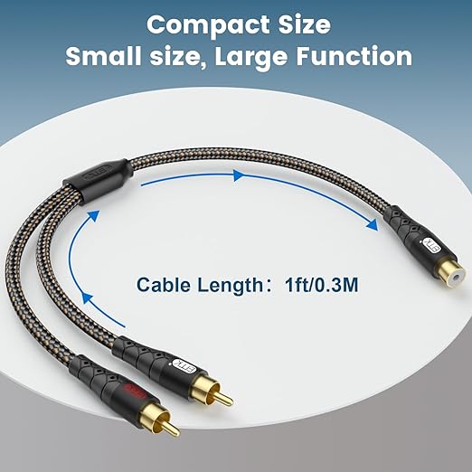 EMK RCA Splitter 2 Male to Female Extension Cable Dual Shielding Gold Plated - Image 7