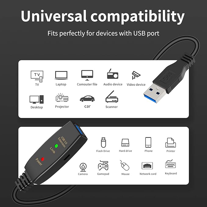 LDKCOK Active USB 3.0 Extension Cable 60ft– Male to Female Extender Cord - Image 3