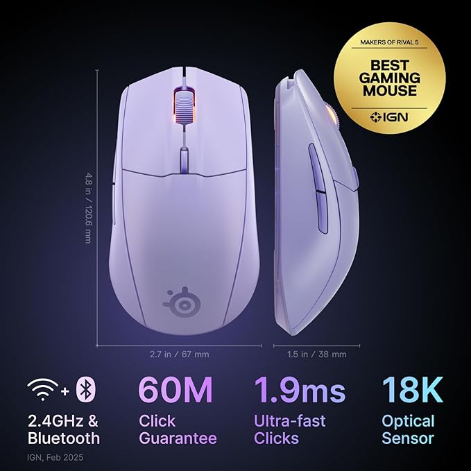 SteelSeries Rival 3 Wireless Gen 2 Gaming Mouse — 2.4GHz and Bluetooth — 18000 - Image 2