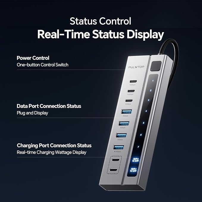 Powered USB C Hub, PULWTOP 11-in-1 Power Hub - Image 6