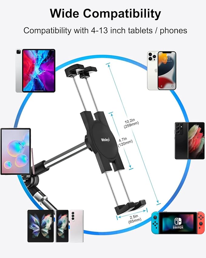 woleyi Adjustable Tablet Mount Holder, Galaxy Tabs, Nintendo Switch, 4-13" Cell - Image 6