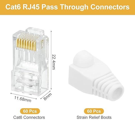 MECCANIXITY 60pcs Cat6 RJ45 Pass Through Connectors, RJ45 Connector 8P8C Gold - Image 2