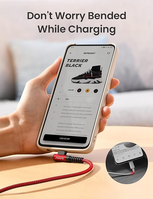 AINOPE USB C to USB Cable 3.1A USB Fast Charge Right Angle, Resistant Nylon - Image 2