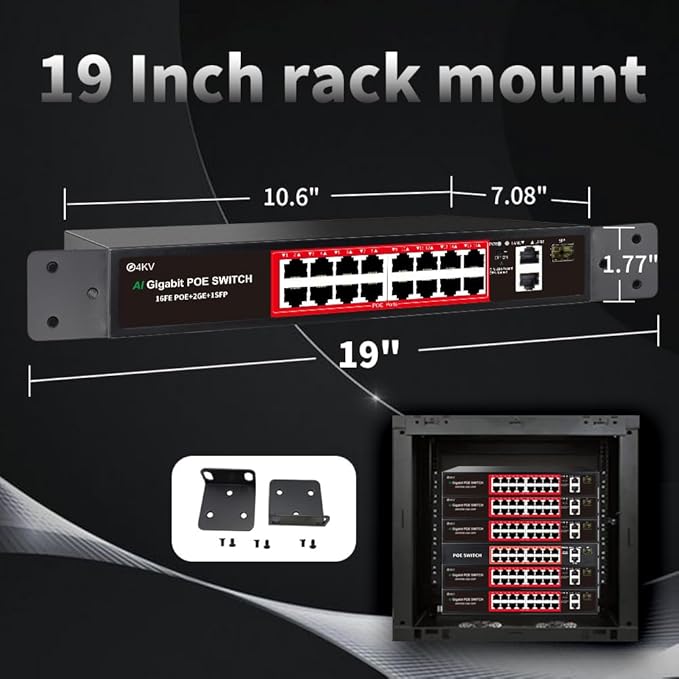 PoE Switch with 16 POE Ports +2 Gigabit Uplink, 1 x 1.25G SFP, 802.3af/at PoE+ - Image 6