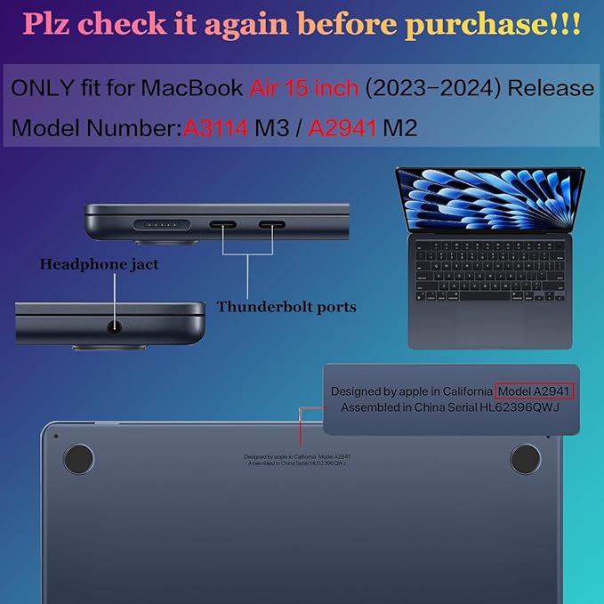 Teryeefi Designed Case for MacBook Air 15 Inch M4 A3241/M3 A3114 /M2 A2941 2023 - Image 2
