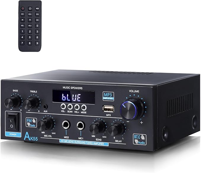 AK55 Bluetooth 5.0 Amplifier Home Audio, 2.0 Channel Max 450W Power Stereo by WOOPKER