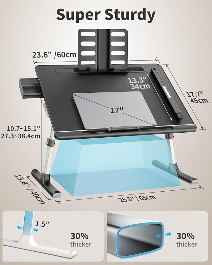 Laptop Bed Tray Desk with LED Desk Light, SAIJI Adjustable Laptop Stand - Image 7