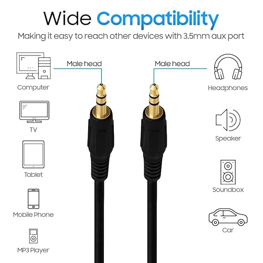 Cmple 3.5mm Aux Male to Male Stereo Audio Cable Auxiliary Headphones Cord MP3 PC - Image 4