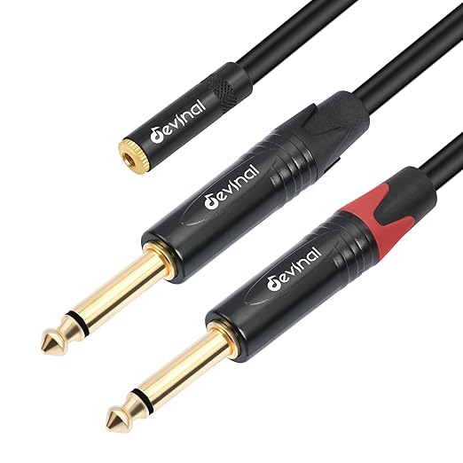Devinal 3.5mm to Dual 1/4 Y Splitter Cable, 1/8" Female TRS to Dual 6.35mm TS by Devinal