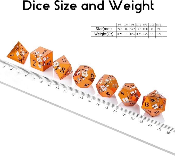 Orange Metal Dice D&D, DNDND 7 PCS Heavy Metallic DND Dice Set - Image 7