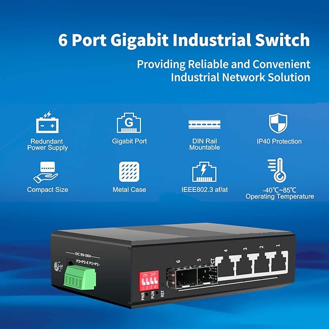 4-Port Hardened Industrial Gigabit 2+ Managed DIN-Rail Switch, 4x10/100/1000 - Image 2