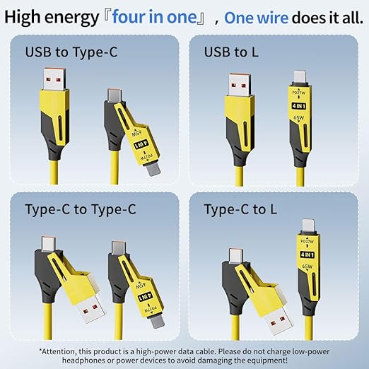 4 in 1 Spring Fast Charging Cable, 65W USB-C PD Multi Fast Charging, 1.2m/4ft - Image 5