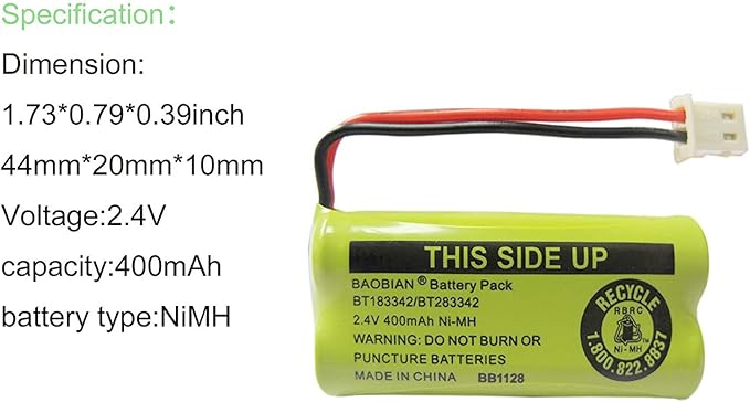 2.4V 400mAh Cordless Home Phone Battery - Image 2