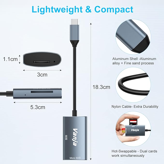 Vanja SD Card Reader USB C, High-Speed USB 3.0 Micro SD Card Adapter - Image 7