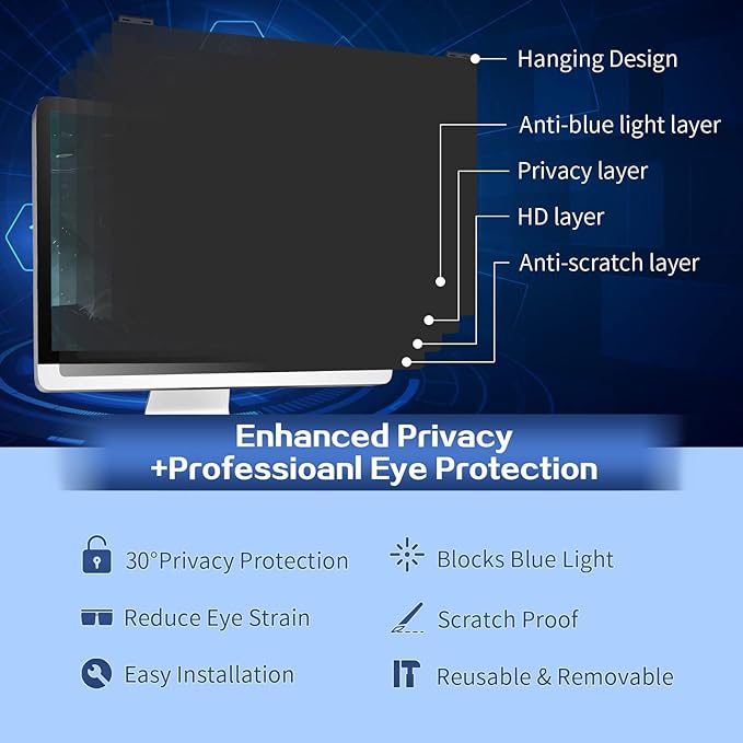 Computer Privacy Screen Filter 22 Inch, 9H Hardness Hanging Computer Screen - Image 6