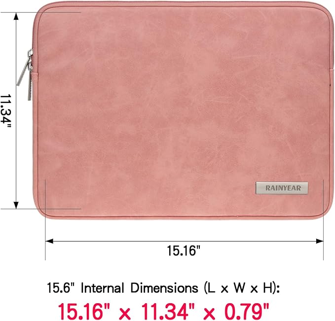 RAINYEAR 15.6 Inch Laptop Sleeve Protective Case PU Suede Leather Zipper Padded - Image 3