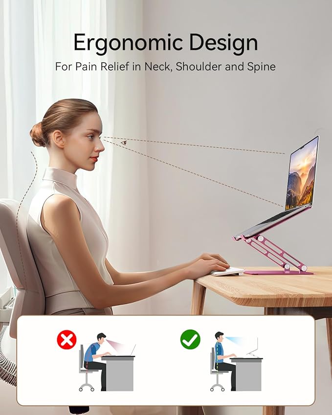 Foldable Aluminum Laptop Stand for 10-17.3" Laptops, Height Adjustable Portable - Image 2
