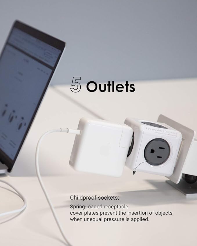 Allocacoc PowerCube Original 5 outlets, Surge Protector Wall Plug Charger - Image 4