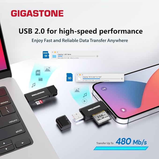 GIGASTONE SD Card Reader 2-Pack, 5-in-1 USB-A/USB-C Card Reader, Dual Slot - Image 3