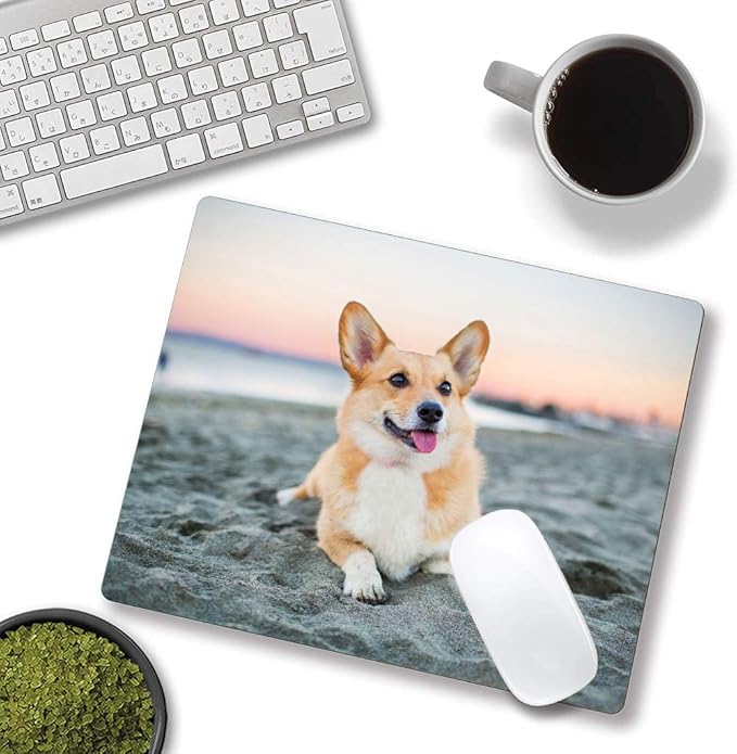 Corgi on The Beach Gaming Mouse Mat, Square Waterproof Non-Slip Rubber Base - Image 4