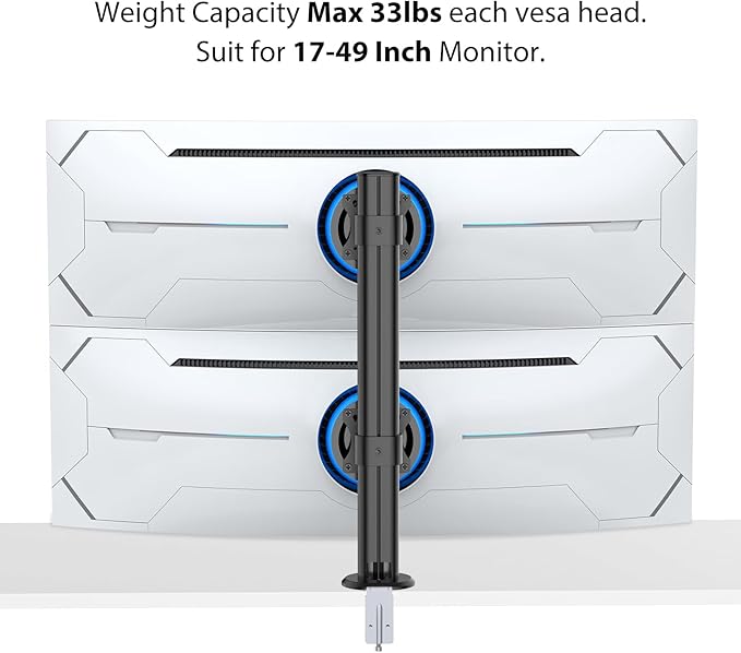 BEWISER Dual Monitor Stand Desk Mount- Vertical Heavy Duty Monitor Riser Fits - Image 2