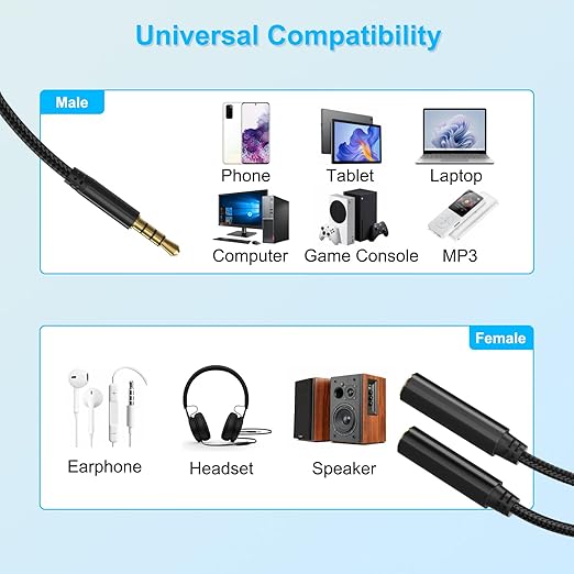 3.5mm TRRS Splitter for 2 Headphones 1FT 2-Pack, Dual Support Audio & Mic - Image 7
