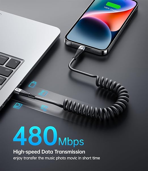 USB Type C to Lightning Cable 3FT 2Pack, Coiled iPhone Charger Fast Charging - Image 5